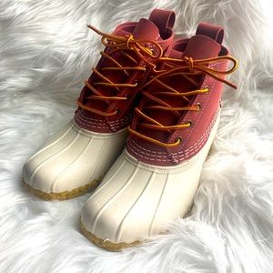L.L. Bean duck boots. Burgundy. Never worn. Size 6.